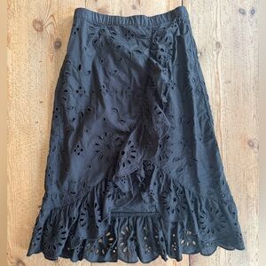 J. Crew Black Eyelet Ruffle Midi Skirt